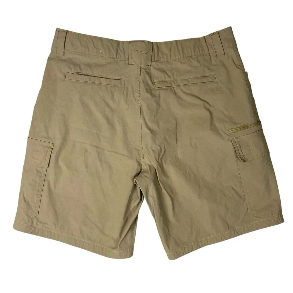 Orvis Tech Cargo Shorts Mens 36 Tan Hiking Outdoor Ripstop Nylon Stretch Media